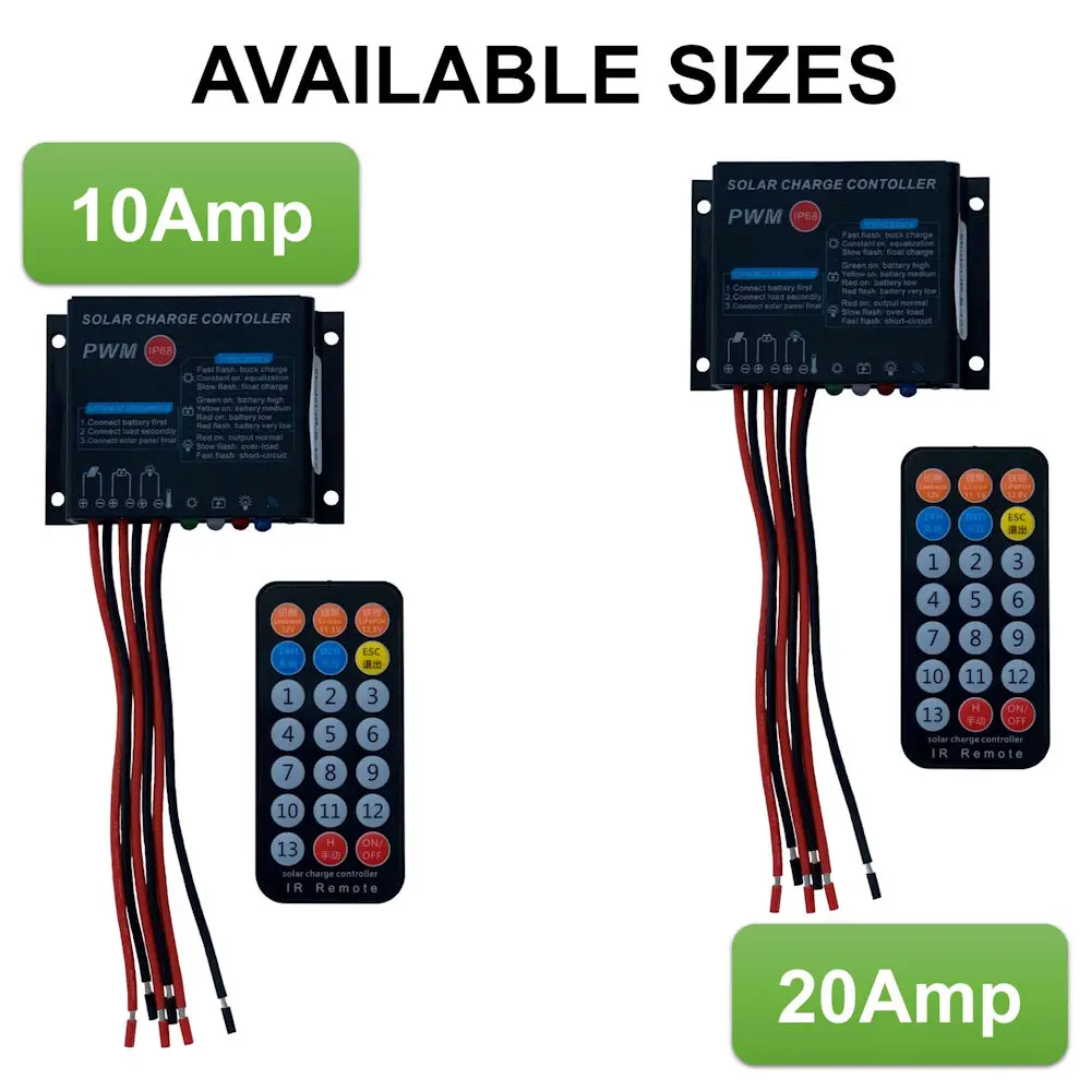 IRB 12V/24V Waterproof Solar Charge Controller / Regulator with Remote